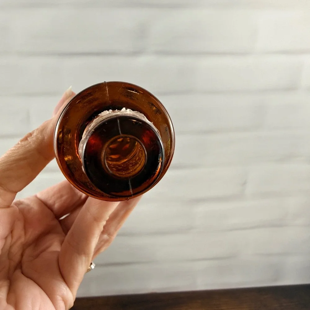 Empoli Large Bubble Squat Amber Genie Bottle Decanter Italian Glass MCM